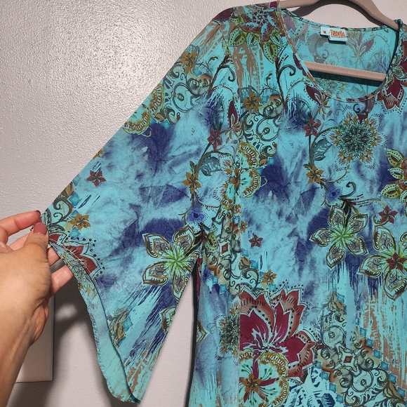 TIANELLO by STEVE BARRAZA Tunic Medium Silk Floral Asymmetrical Hem Art To Wear - Picture 6 of 15
